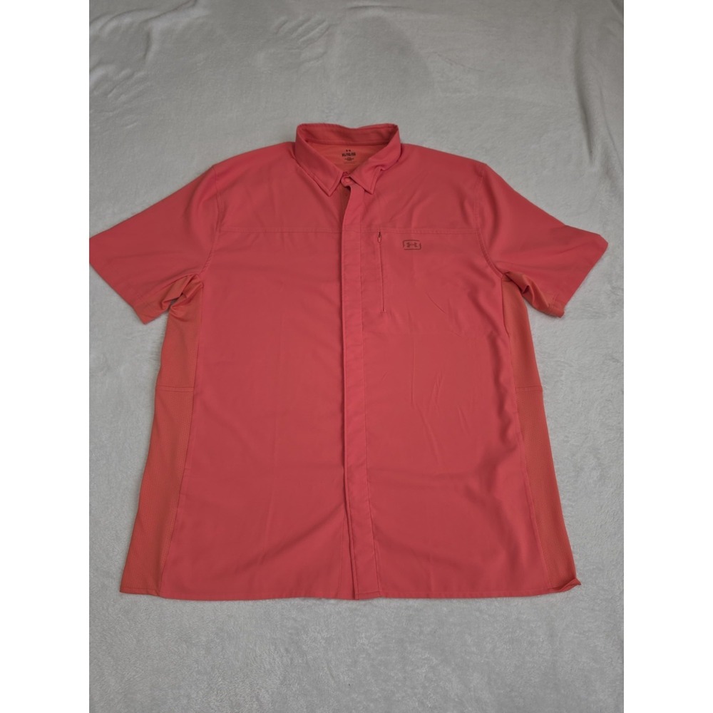 Under Armour Men's UA Fish Pro Hybrid Woven Snap Short Sleeve Shirt OrangeXLarge